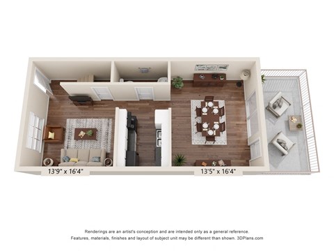 a stylized floor plan with a bedroom and a living room
